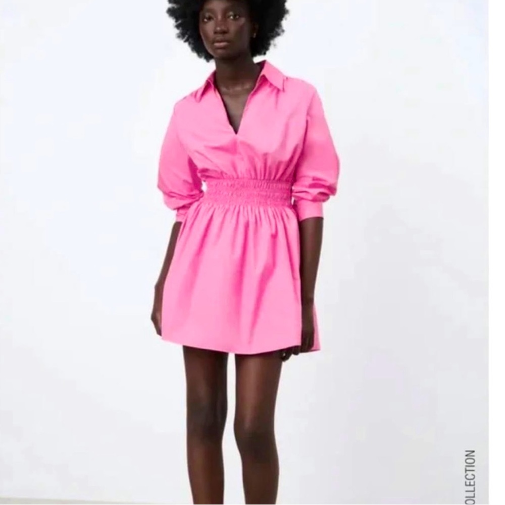 Zara Dress | Zara Poplin Dress Short Long Sleeves - Pink - Size S